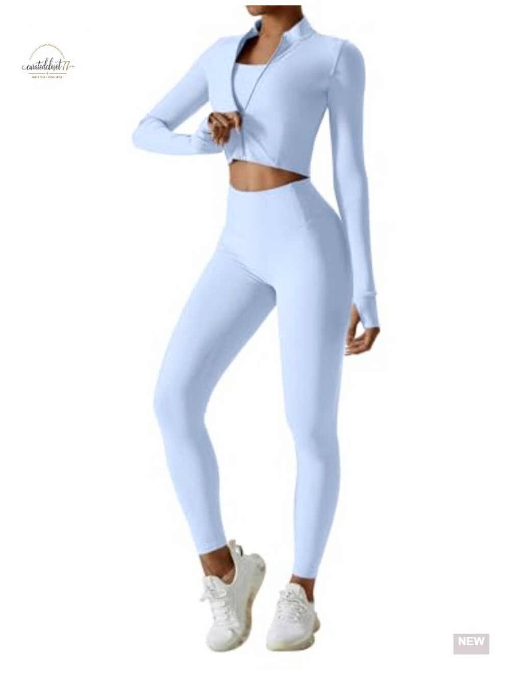 3 Piece Seamless Workout Set Sports Bra Leggings Jacket Yoga Gym Outfit